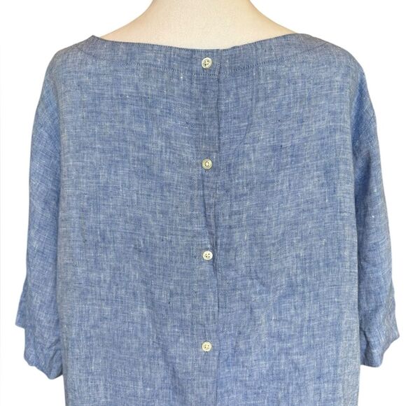 LL Bean Linen Blue Buttons Back 3 Quarter Sleeve Top Lagenlook Womens Size XL - Picture 4 of 8